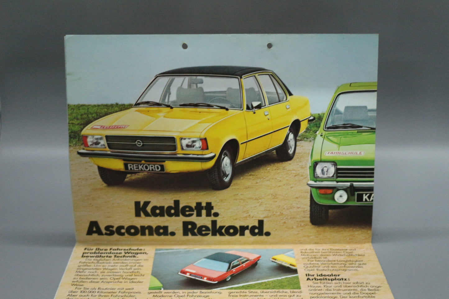 Faltbroschüre DIN A2 Opel Rekord D + Ascona B + Kadett C