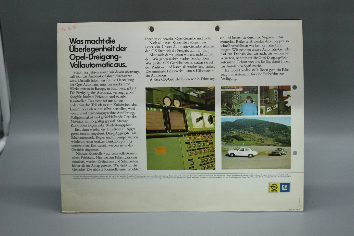 Faltblatt Verkaufsbroschüre Opel Dreigang-Vollautomatic