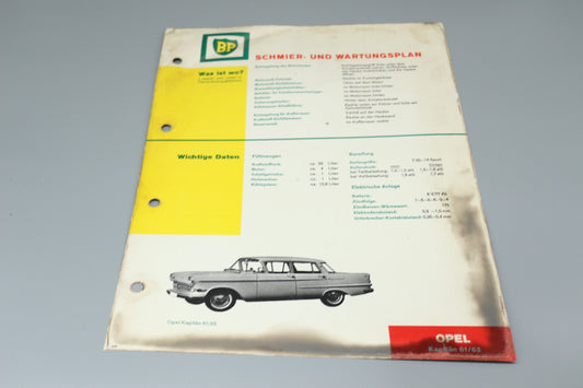 Schmier - und Wartungsplan Opel Kapitän 1959/63