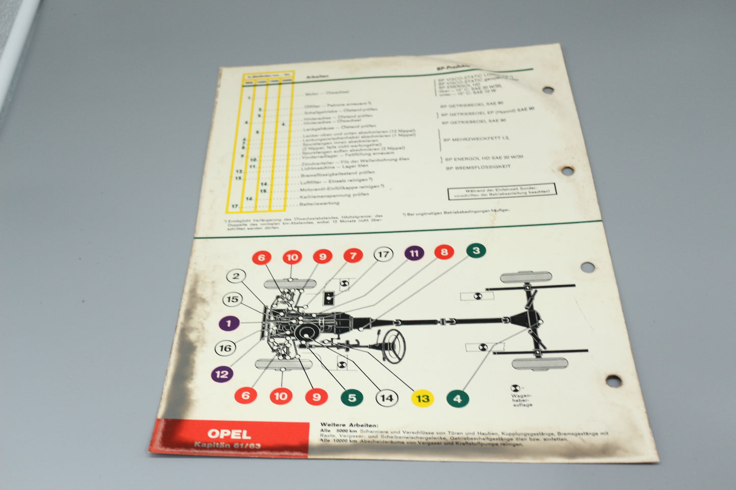 Lubrication and Maintenance Schedule Opel Kapitän 1959/63