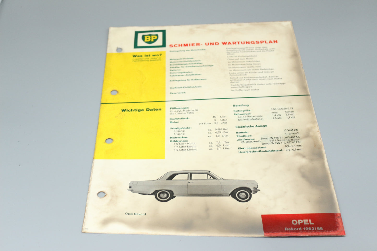 Schmier - und Wartungsplan Opel Rekord 1963/66