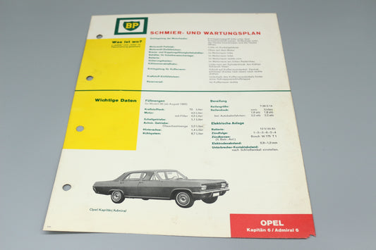 Schmier - und Wartungsplan Opel Kapitän 6 / Admiral 6