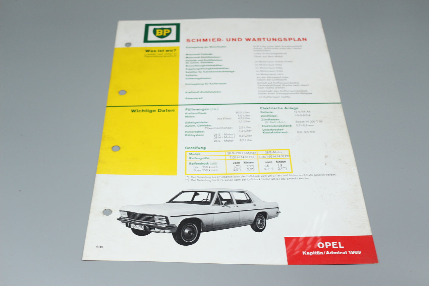 Lubrication and Maintenance Schedule Opel Kapitän / Admiral 1969