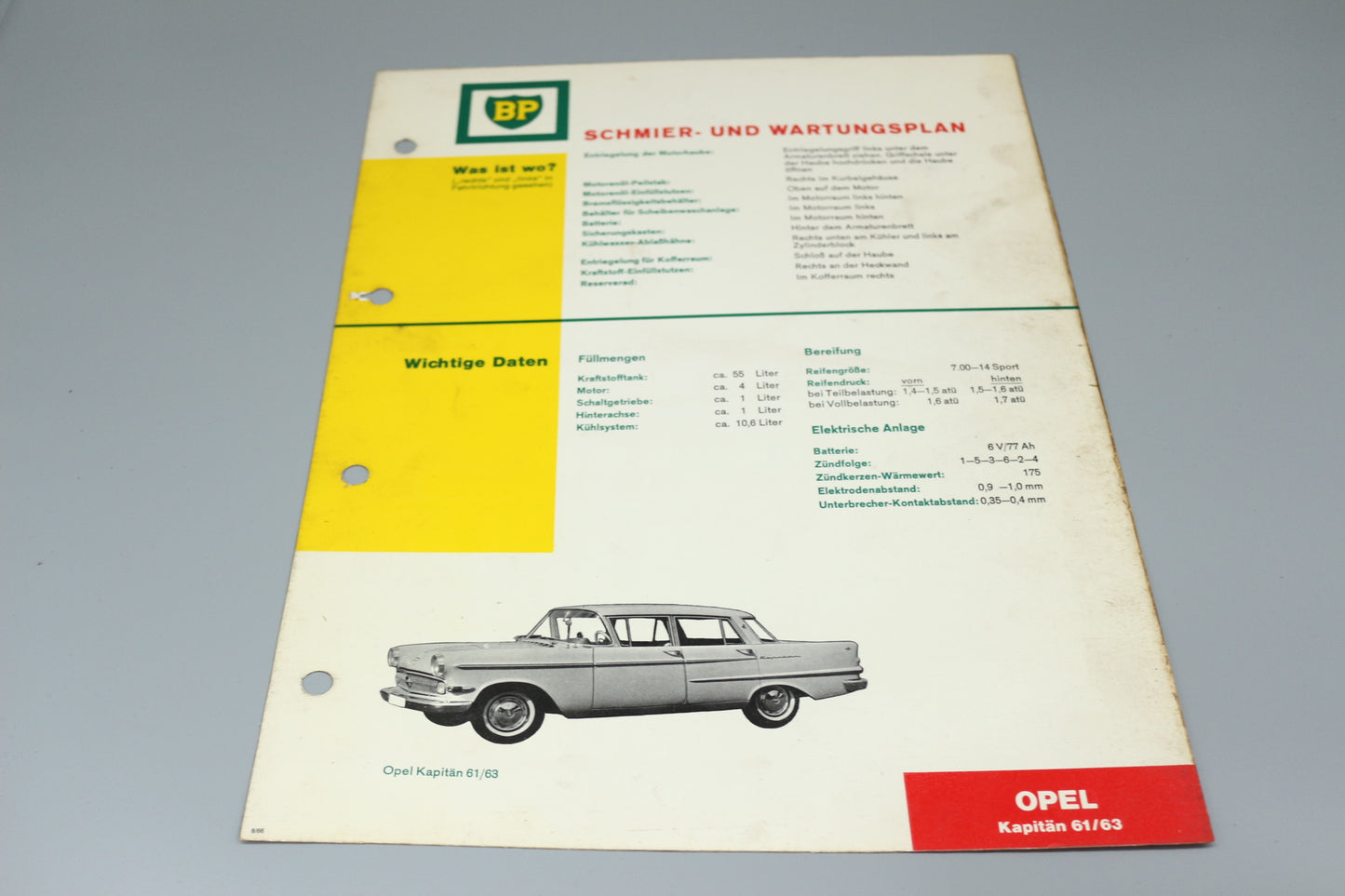 Schmier - und Wartungsplan Opel Kapitän 1959/63