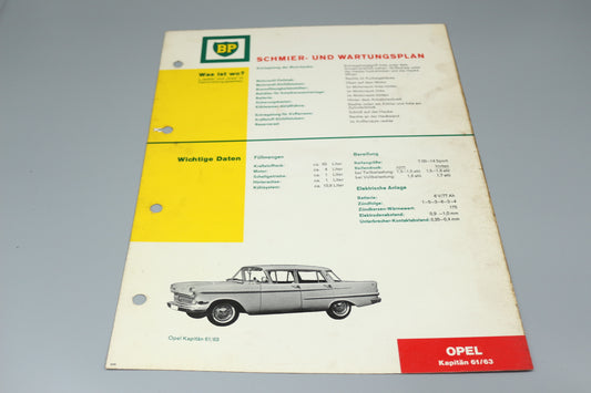 Schmier - und Wartungsplan Opel Kapitän 1959/63