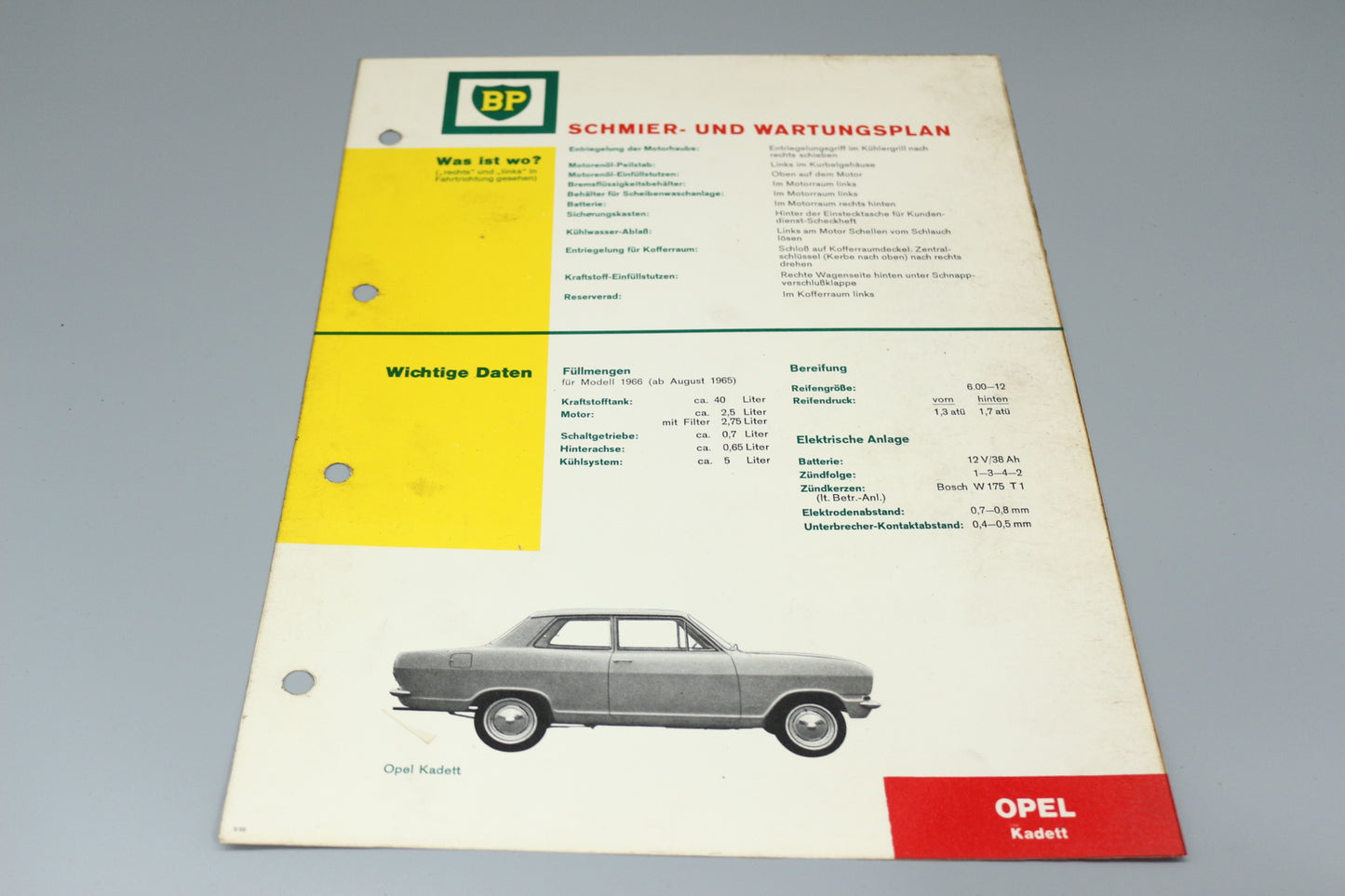 Schmier - und Wartungsplan Opel Kadett