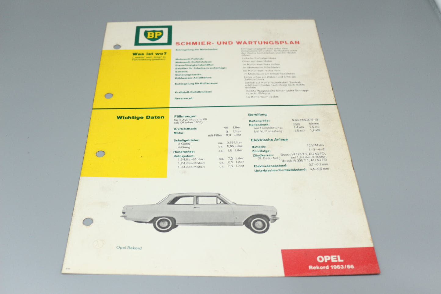 Schmier - und Wartungsplan Opel Rekord 1963/66