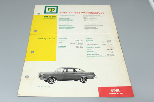 Schmier - und Wartungsplan Opel Rekord 1961/63