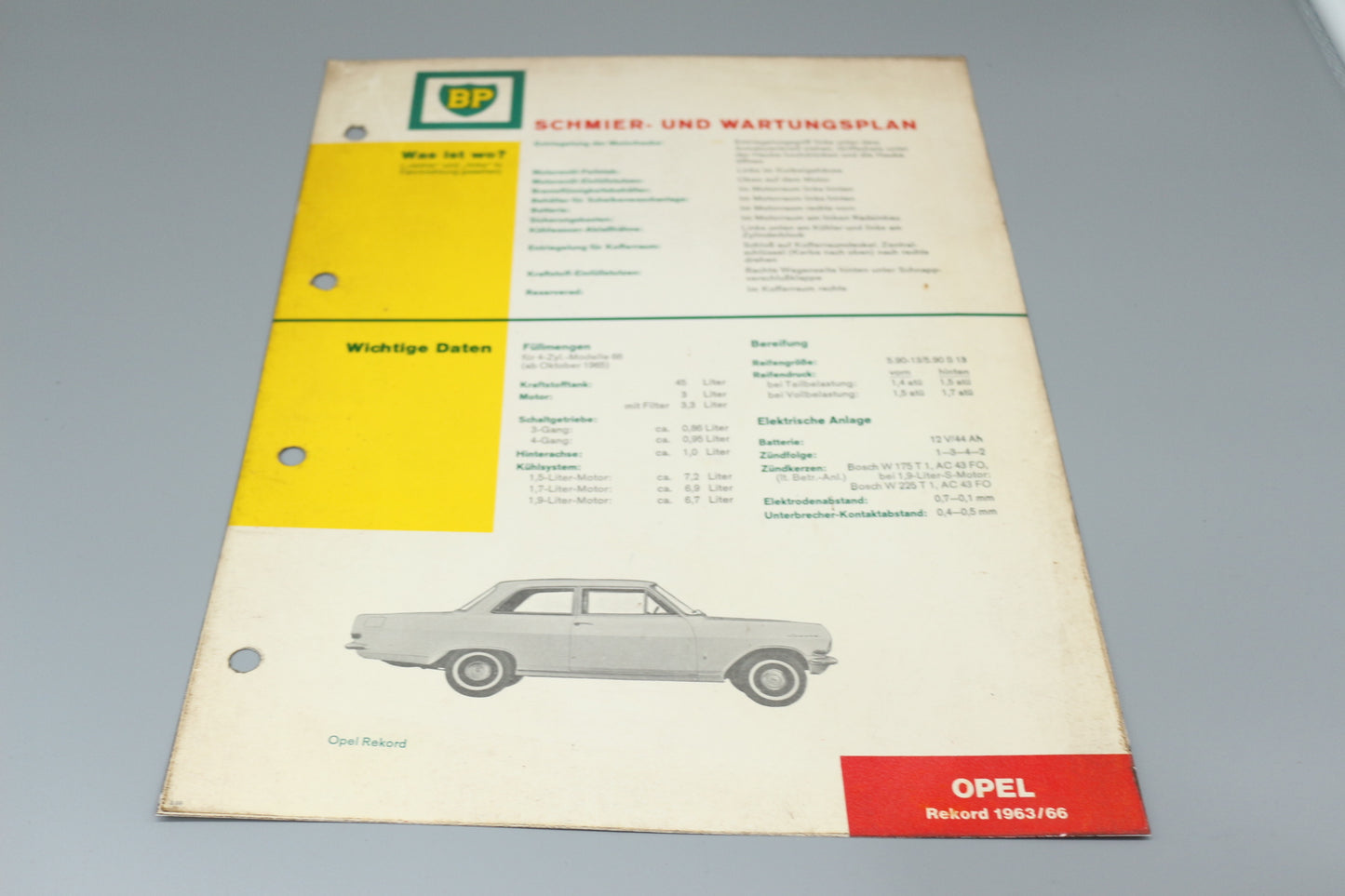 Schmier - und Wartungsplan Opel Rekord 1963/66