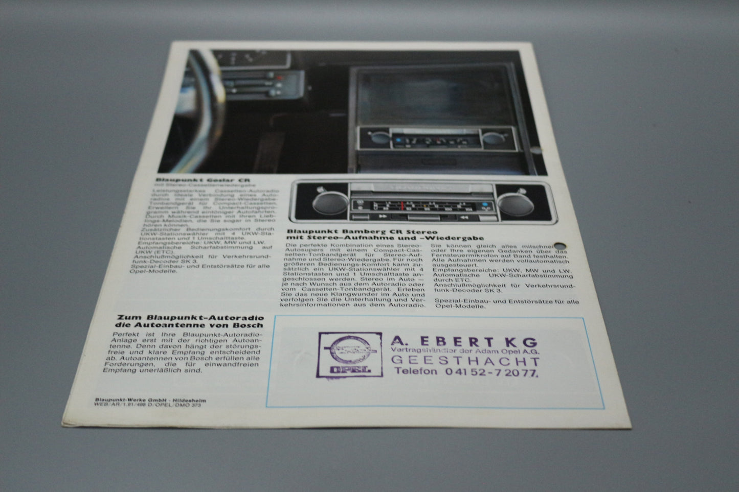 Faltblatt Blaupunkt Radio im Opel Programm