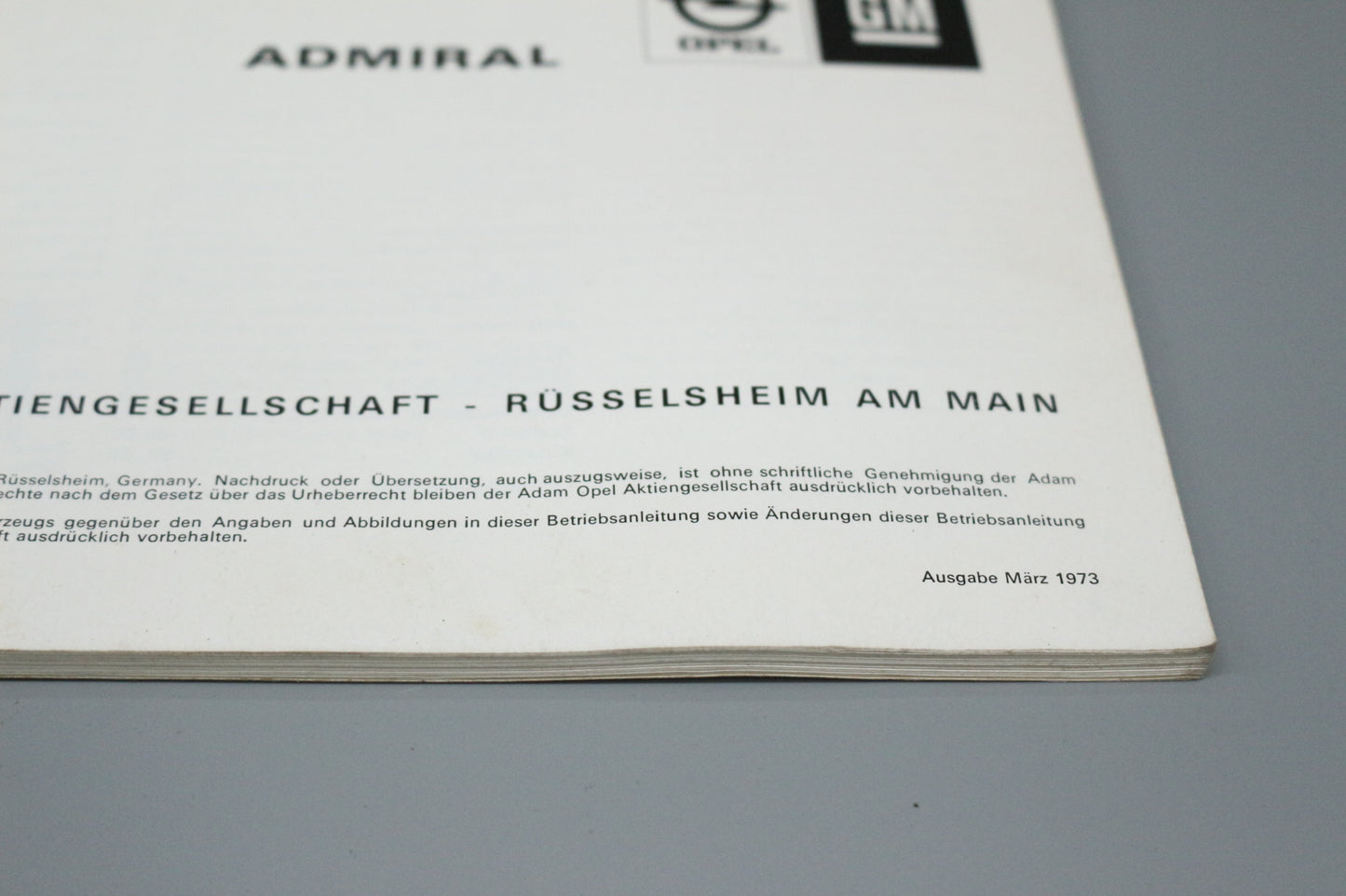 Owner's Manual Opel Admiral B March 1973