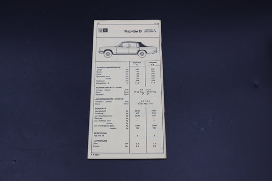 Lackierungs- und Ersatzteilpreisliste Handbuch Opel Kapitän Admiral Diplomat B