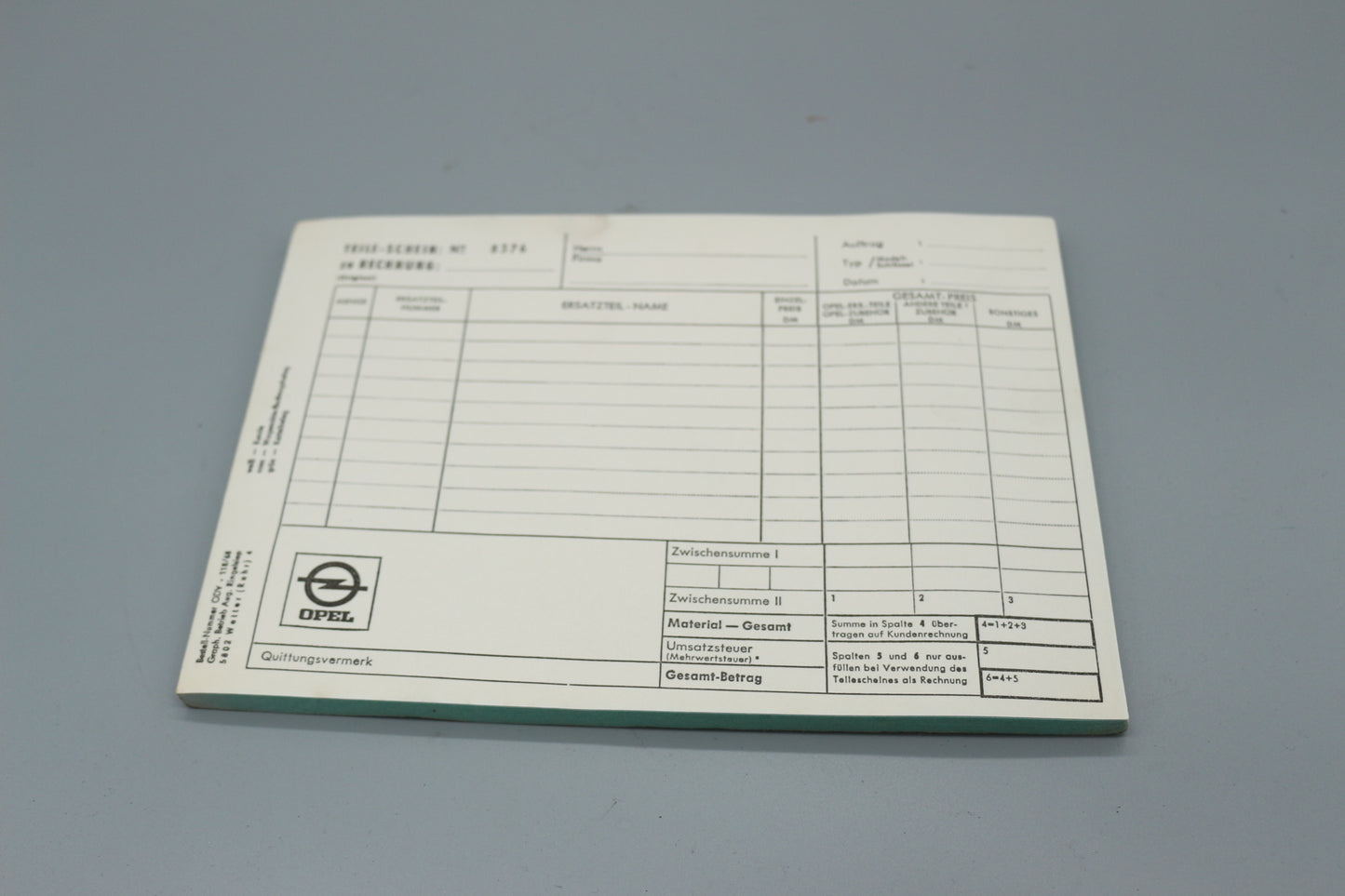 Ersatzteilblock mit Durchschrift original Opel