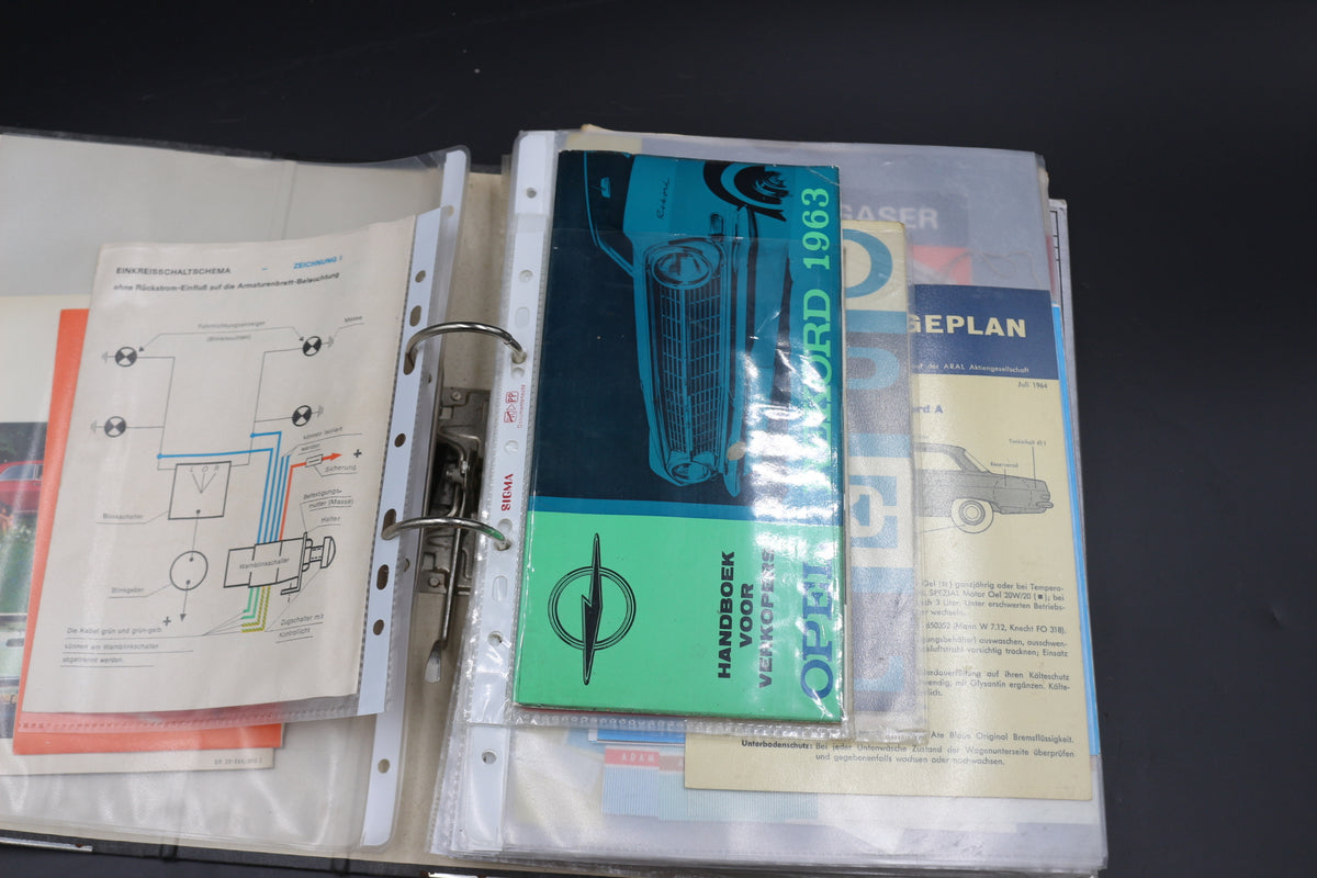 Sammelmappe Prospekte Betriebsanleitung Tabellen Technische Daten Opel Rekord A