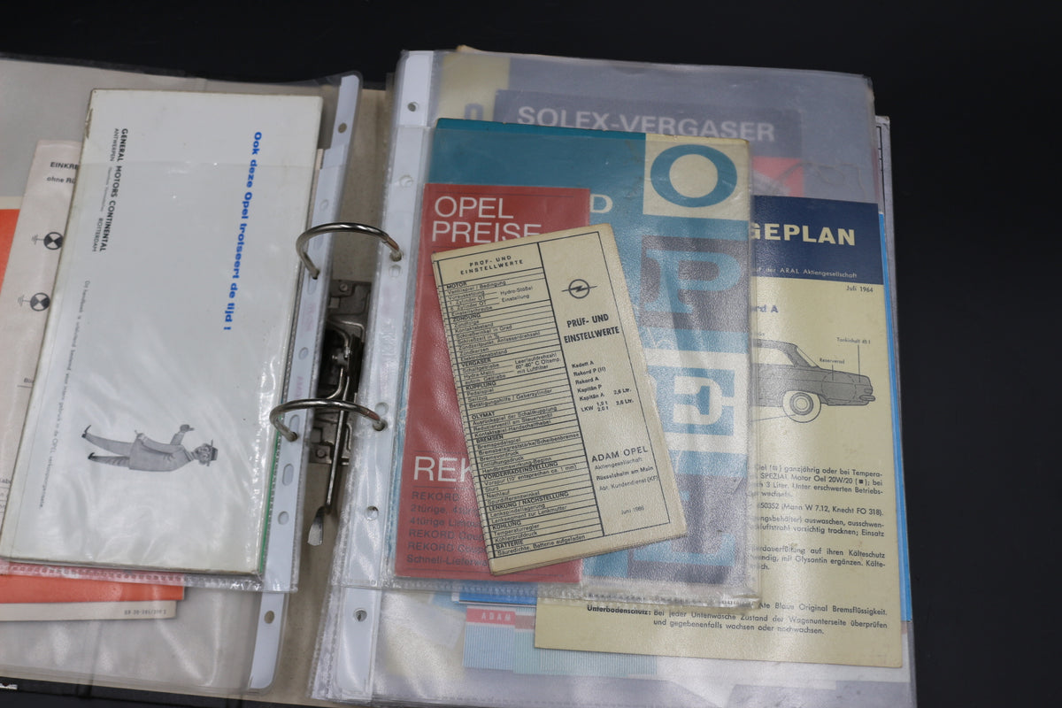 Sammelmappe Prospekte Betriebsanleitung Tabellen Technische Daten Opel Rekord A