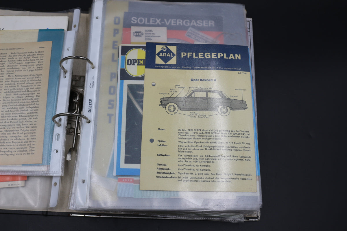 Sammelmappe Prospekte Betriebsanleitung Tabellen Technische Daten Opel Rekord A