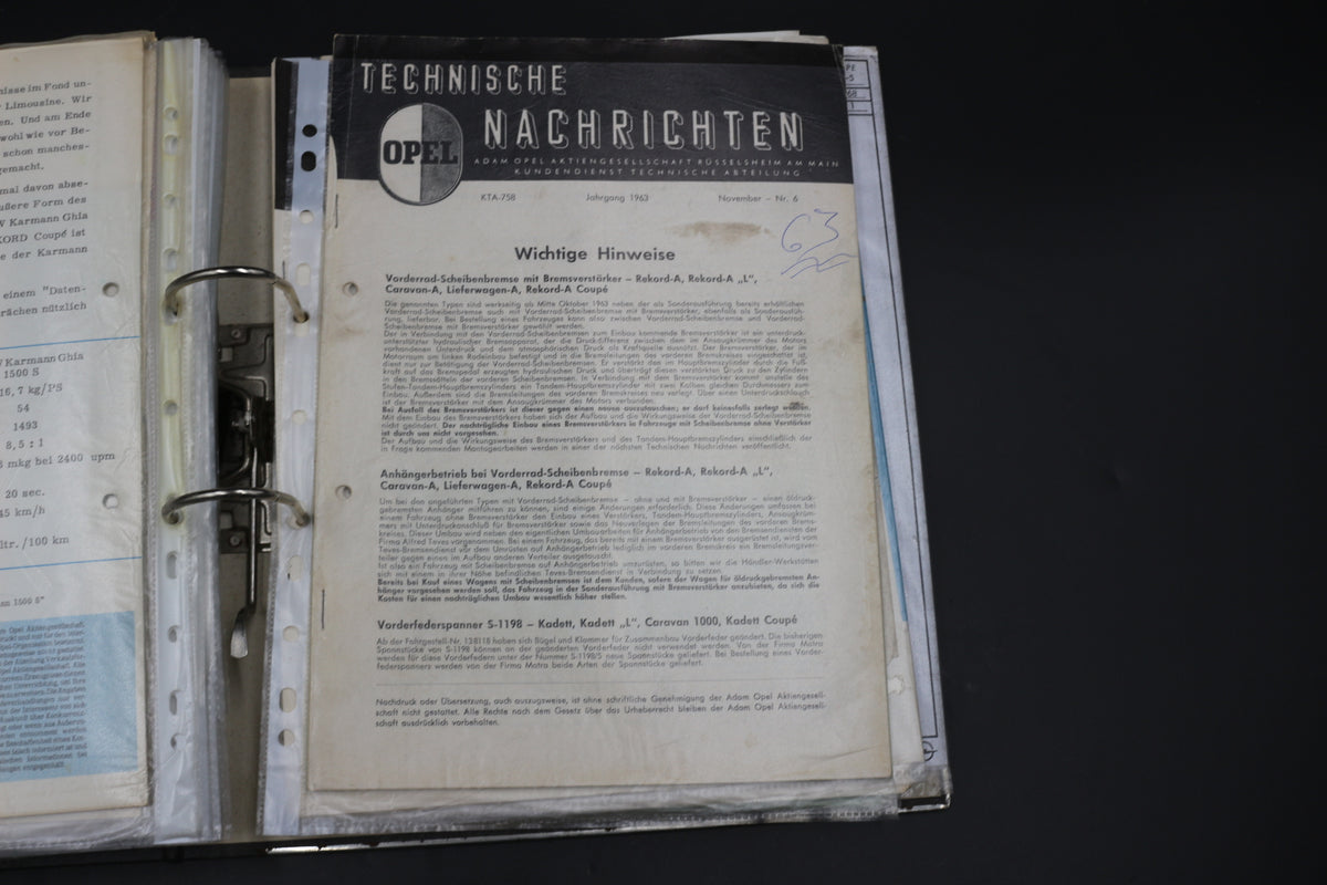 Sammelmappe Prospekte Betriebsanleitung Tabellen Technische Daten Opel Rekord A