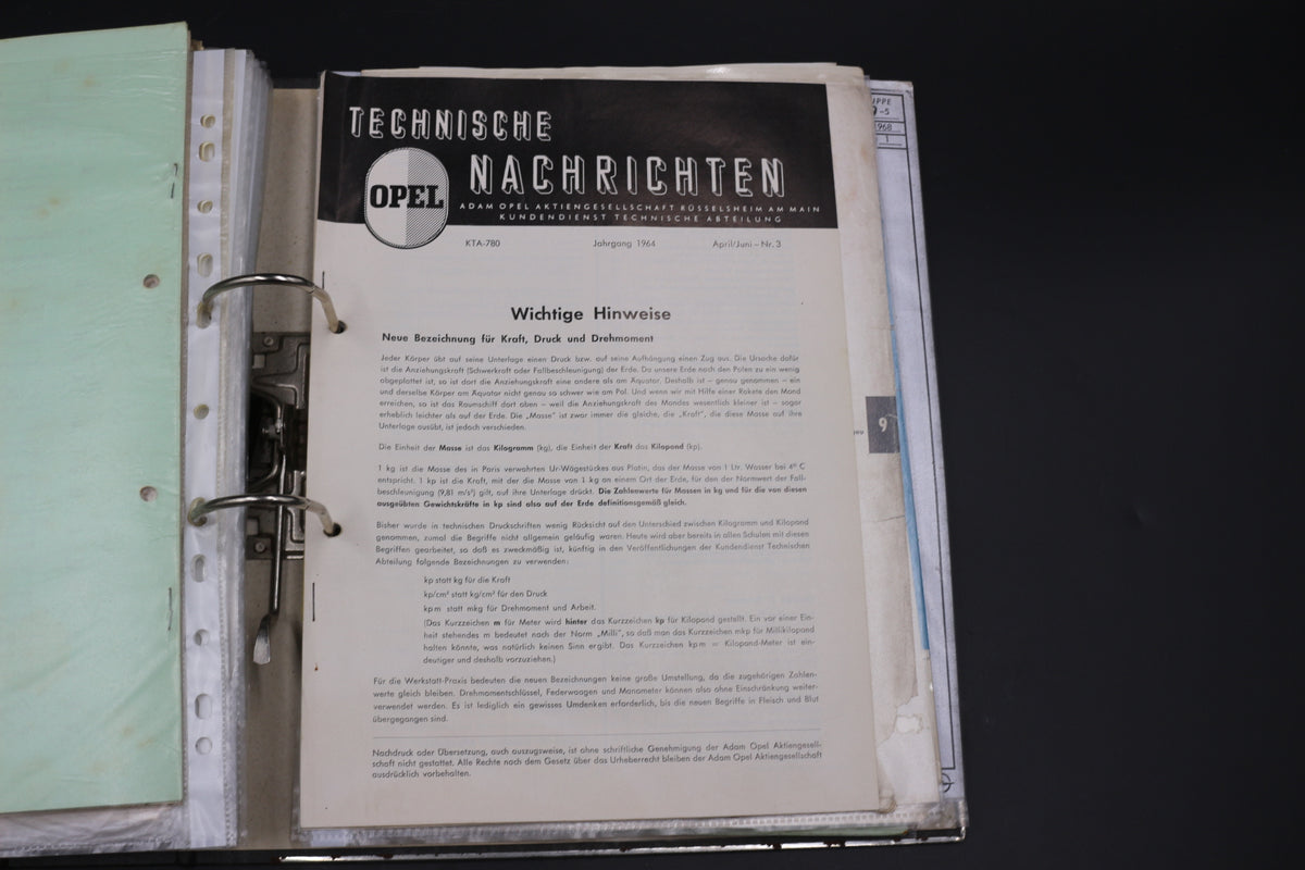 Sammelmappe Prospekte Betriebsanleitung Tabellen Technische Daten Opel Rekord A
