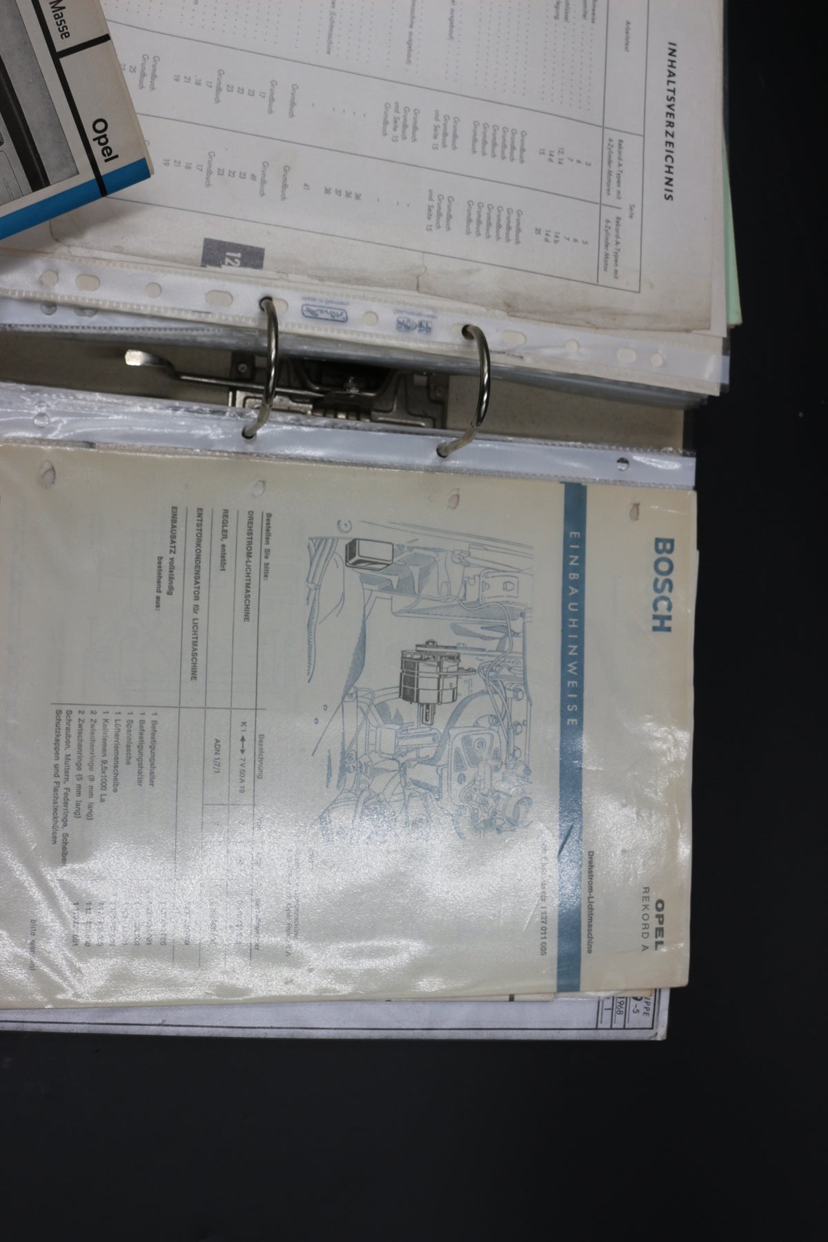 Sammelmappe Prospekte Betriebsanleitung Tabellen Technische Daten Opel Rekord A
