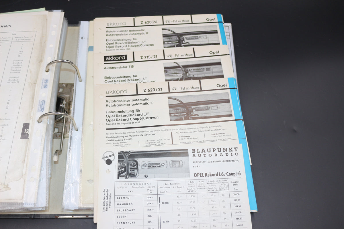 Sammelmappe Prospekte Betriebsanleitung Tabellen Technische Daten Opel Rekord A