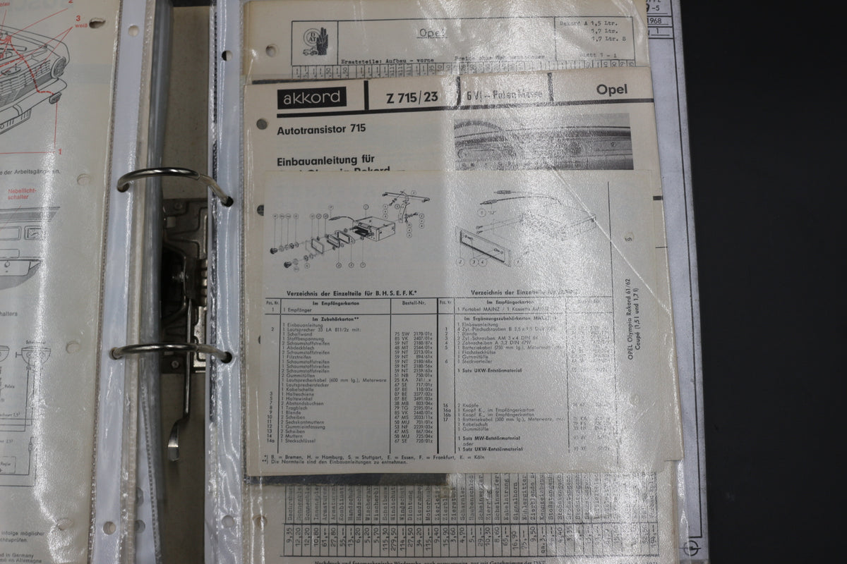Sammelmappe Prospekte Betriebsanleitung Tabellen Technische Daten Opel Rekord A