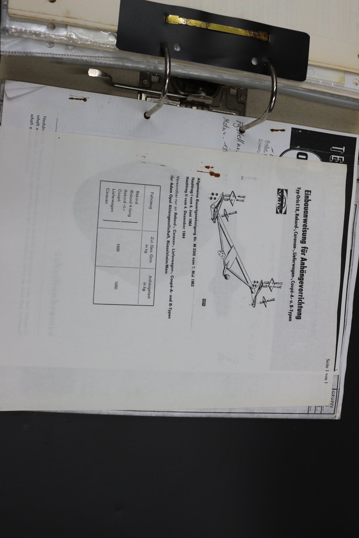 Sammelmappe Prospekte Betriebsanleitung Tabellen Technische Daten Opel Rekord A