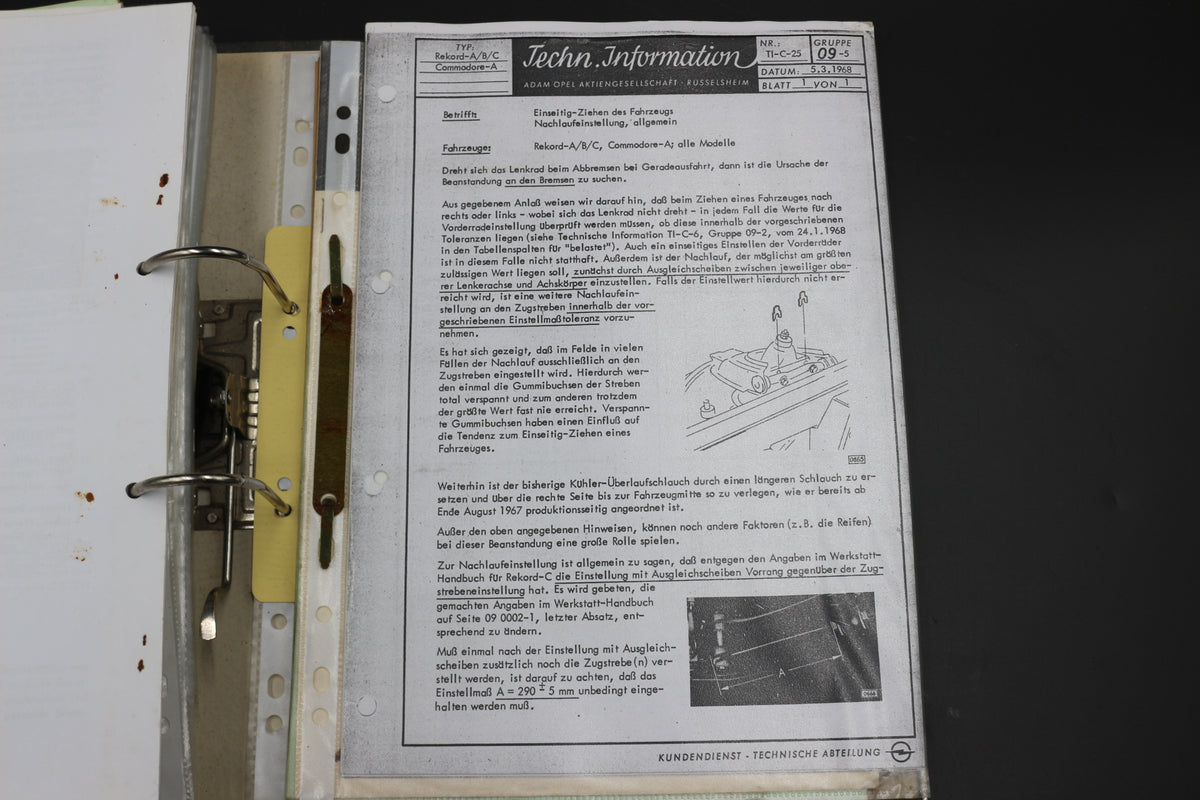 Sammelmappe Prospekte Betriebsanleitung Tabellen Technische Daten Opel Rekord A